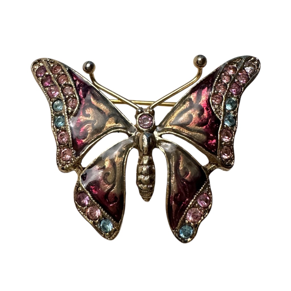 Enamel Rhinestone Colorful Butterfly Brooch Vintage Liz Claiborne Jewelry 15$